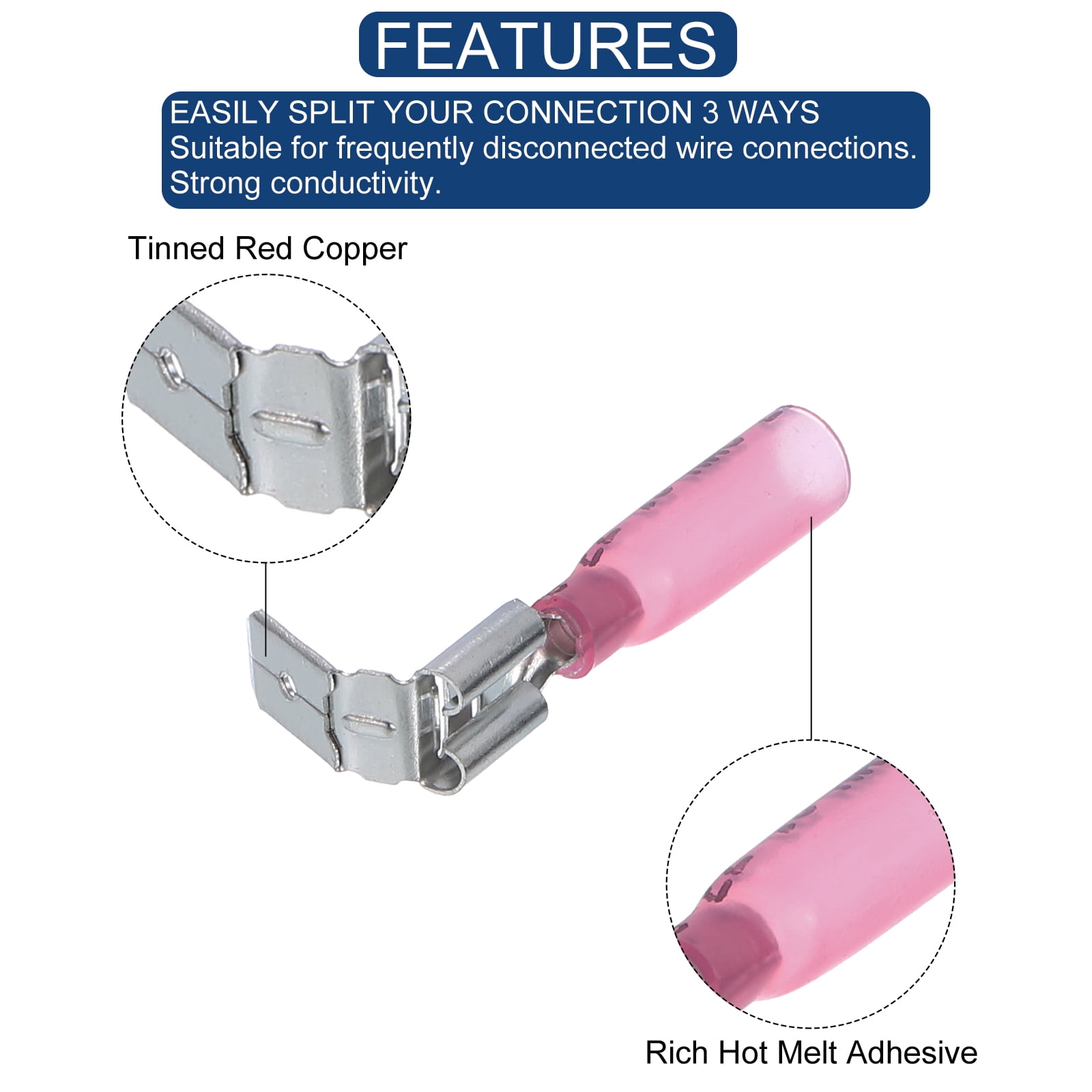 Uxcell 200Pcs Heat Shrink Piggy Back Spade Connectors,Red  22-16 AWG Electrical Quick Disconnect for Automotive