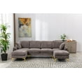 thumbnail image 3 of L-Shaped Sectional Sofa with Movable Ottaman, Modern Upholstered Accent Sofa with 2 Pillows Padded Back and Gold Metal Legs Sectional Couch for Living Room Bedroom Apartment, Gray, 3 of 7