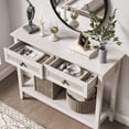 thumbnail image 5 of CozyHome Rattan Entryway Table, Boho Console Table with Widened Tabletop & 2 Spacious Drawers, Farmhouse Sofa Table with Storage Shelf, Foyer Table for Living Room, Hallway, Entryway, Grayish White, 5 of 7