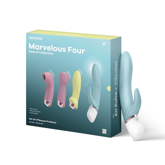Satisfyer Marvelous Four Vibrator Set - 4 Interchangeable Attachment Heads, Clitoris & G-spot Stimulation, Rabbit Vibe, Anal Vibrator, Wand Massager, Sex Toys for Women - Waterproof, Rechargeable