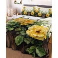 thumbnail image 3 of Quilts Twin-XL Size Bedding Set, Spring Floral Lightweight Quilted Comforter, Yellow Roses Leaves Country Botanical Farmhouse Soft Bedspread Coverlet with Pillow Covers for All Season, 68" x 98", 3 of 7