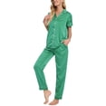 thumbnail image 4 of INSPIRE CHIC Women's Sleepwear Button Down Shirt with Pants Nightwear Lounge 2 Pcs Pajama Set XS Green, 4 of 6