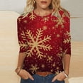thumbnail image 1 of iTNHFP T-Shirt pour Femmes T-Shirts pour Femmes Mode Imprimé de Noël Col Rond Manches 3/4 Haut, 1 of 4