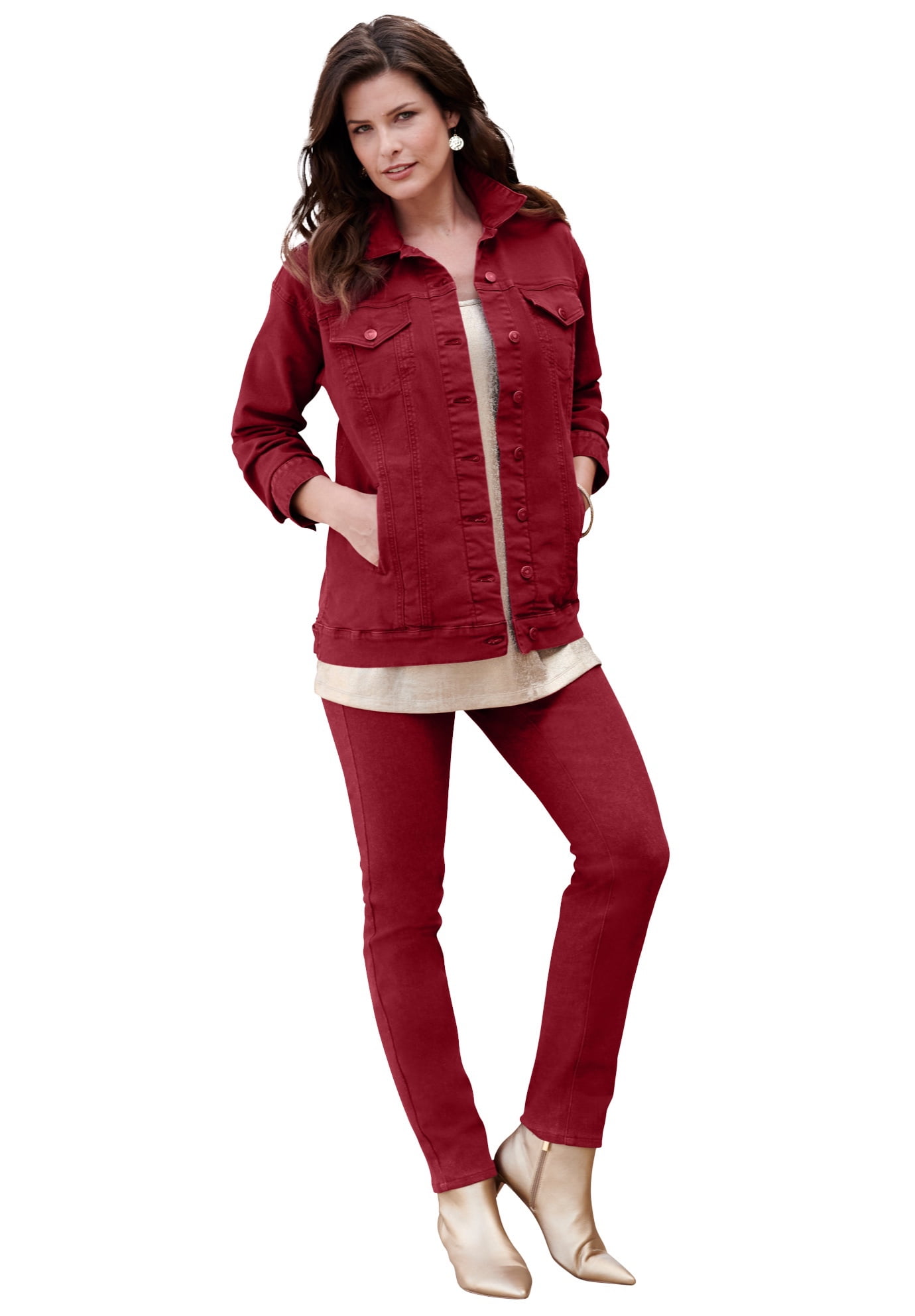 red jean jacket plus size