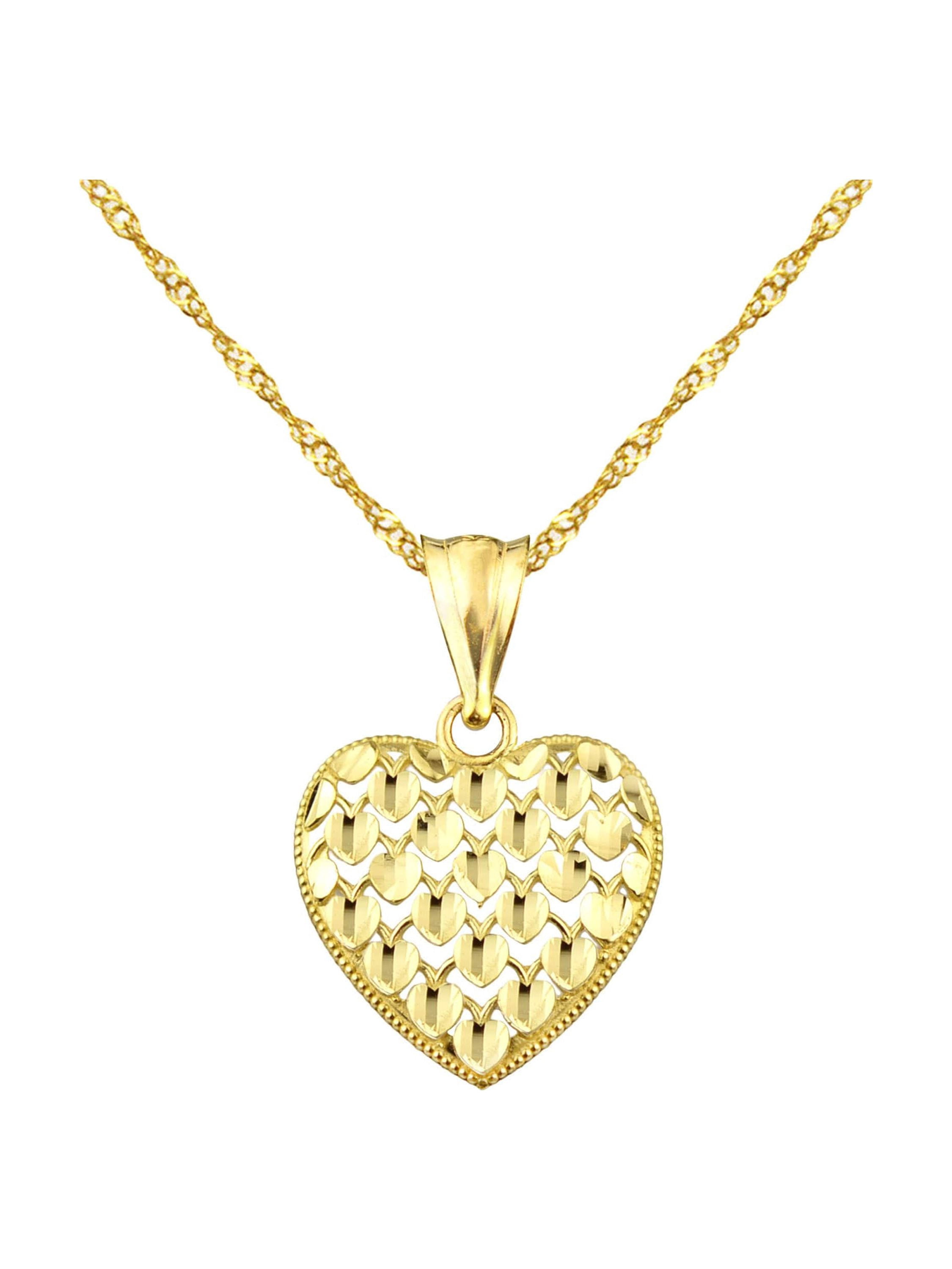 Handcrafted 10kt Gold Diamond-Cut Heart Charm Pendant