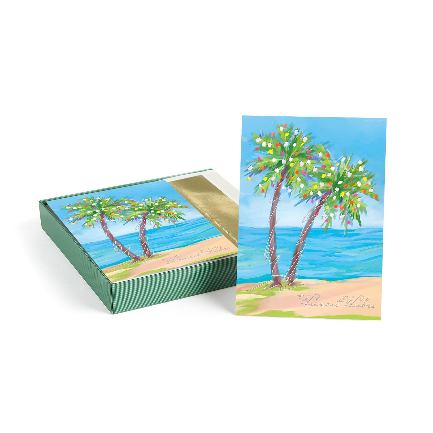 JAM Paper Christmas Card Sets, Festive Palm Trees, 16/Pack