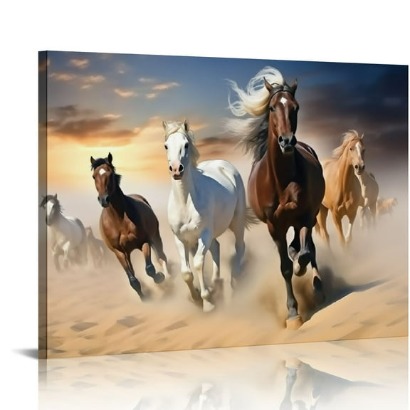 JRXY  Animal Wall Art Pictures for Living Room Decor Running Horses Paintings on Canvas 20x16 Inch Stretched Artwork Bedroom Wall Decorations 20x16in