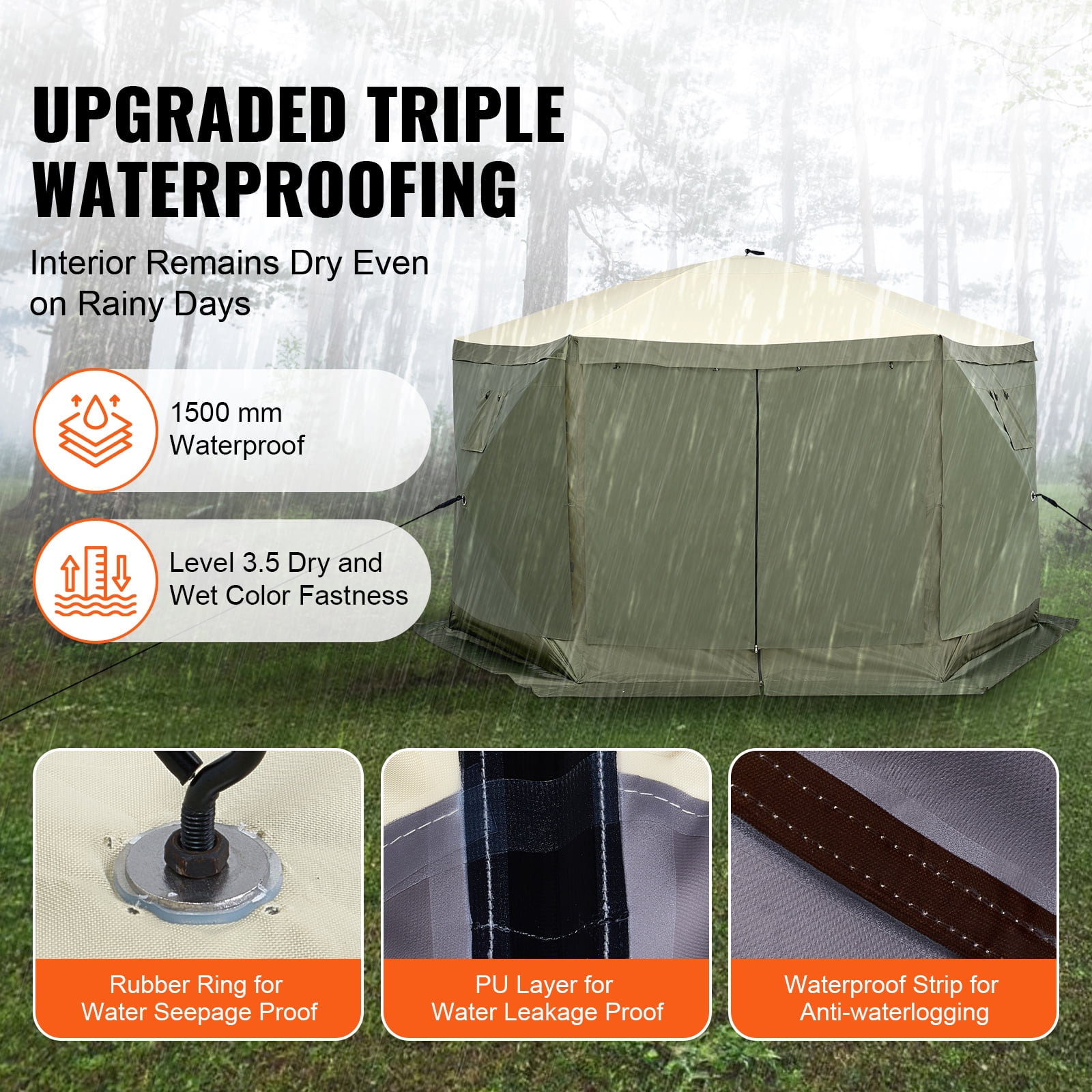 KFFKFF Pop-Up Canopy Tent, 6-Sided Screen Shelter with Detachable Wind Panels & Mesh Windows, 12x12FT Instant Screen House with Bug Netting, Army Green