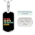 thumbnail image 2 of The Man The Myth Stainless Steel or 18k Gold Premium Swivel Dog Tag Keychain, 2 of 10