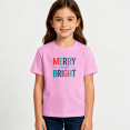 thumbnail image 2 of Girls Graphic Tees Merry And Bright Kids T Shirt Christmas Holiday 100% Cotton Short Sleeve Soft Tops 4-13Y, 2 of 5