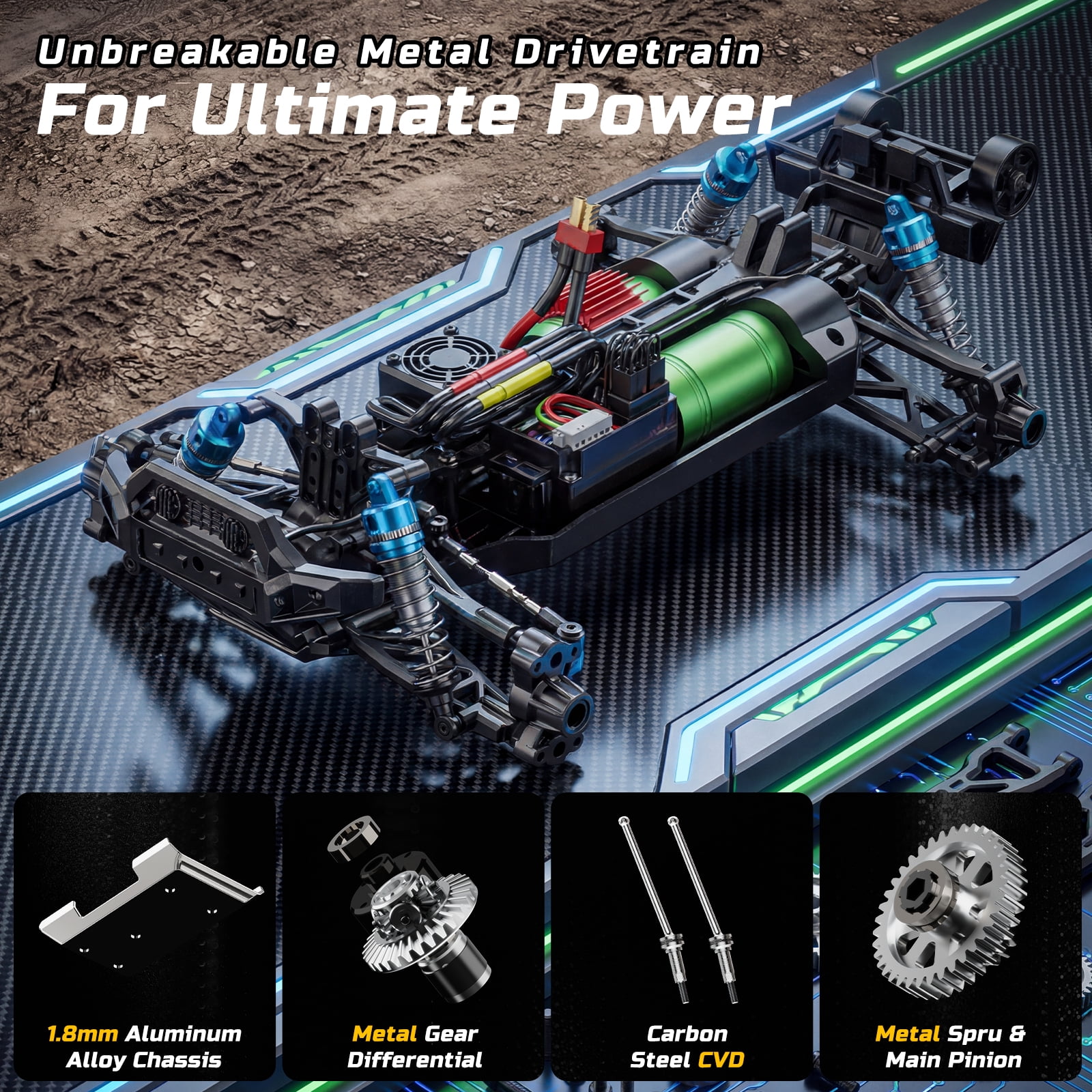 JoyStone 1:16 Brushless Fast RC Cars for Adults, Max 60+mph Hobby Electric RC Truck with 3S Lipo Battery, Waterproof High-Speed Remote Control Monster Truck with 2 Shells