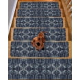 thumbnail image 2 of Geometric Navy, Stair Treads for Wooden Steps Indoor Runner Rug Carpet, Blue Contemporary Country Boho Flower 7 Pieces Peel and Stick Staircase Step Treads Covers Washable Throw Door Mats, 30"x8", 2 of 6