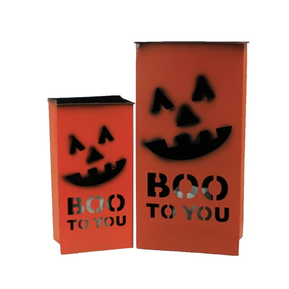 Lighted Boo Buckets - 2 Lighted Halloween Decorations 15 Inch, Tin - Luminary Pumpkin Set/2 50533915