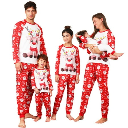 

Christmas Pajamas for Family Matching Sets Xmas Holiday Sleepwear Printed Long Sleeve Tops and Pants Set for Adults Men Women Baby Kids