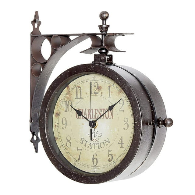 Infinity Instruments 8 Inch Charleston 2 Sided Wall Clock & Thermometer