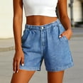 thumbnail image 1 of LVHAOGJOB Jeans for Women Summer Stretch Short Jeans Straight Leg Button Lightweight with Pockets Solid Womens Shorts Mid Rise, 1 of 9