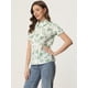 thumbnail image 3 of Camisa de algodón con volantes en la parte superior y cuello vuelto Allegra K Verde L, 3 of 5