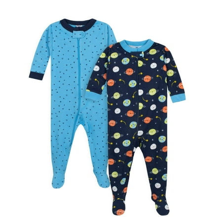 Footed Tight-fit Unionsuit Pajamas, 2pk (Baby Boys)