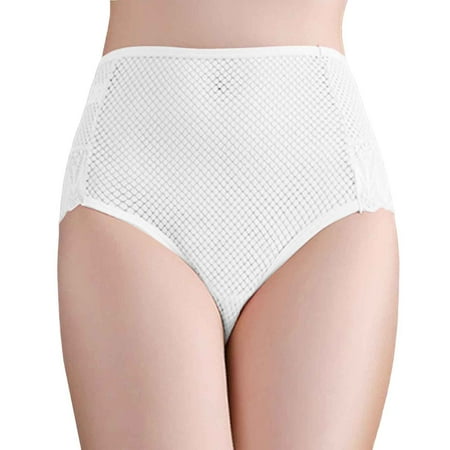 BYHONG Women Solid Sexy Lace Seamless Panties Plus Size Mid High Waist Hollow Breathable Briefs Womens Panties White XXL