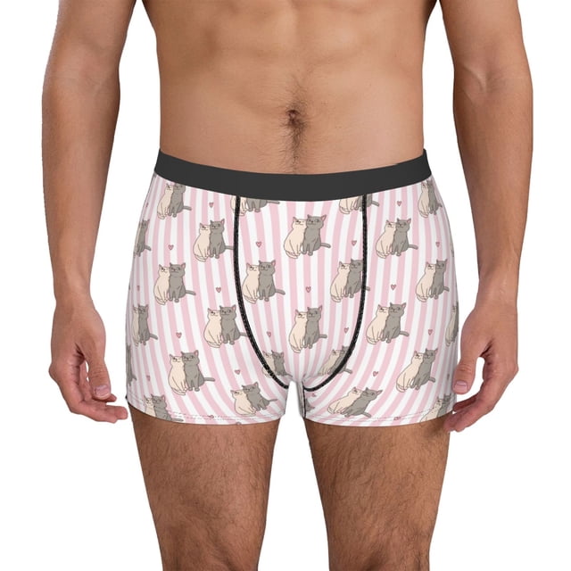 Balery Heart Cat Calzoncillos bóxer para hombre, ropa interior de algodón suave y transpirable con cinturilla de nailon-Small