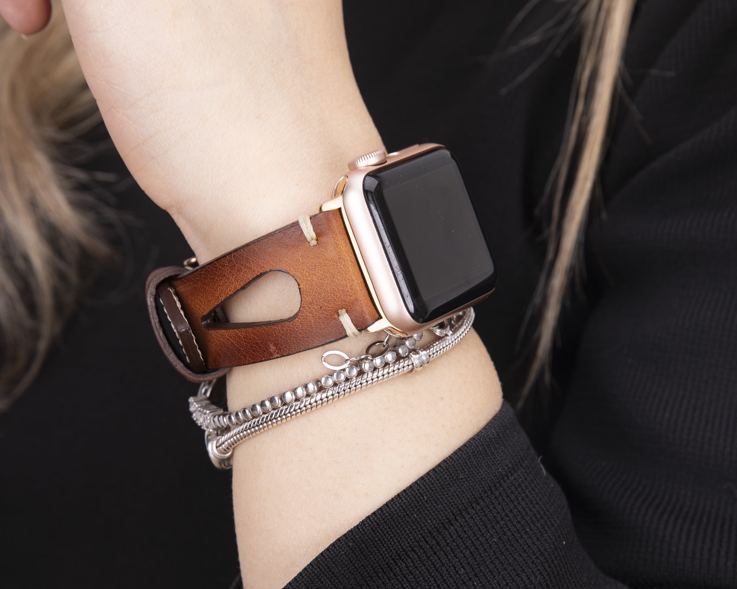 DelfiCase Leather Apple Watch Band Series 10 9 8 7 6 5 4 SE Ultra 1-2 Top Grain Leather Unisex iWatch Bracalet 38mm 40mm 41mm 42mm 44mm 45mm 46mm 49mm Watch Band Fitbit Sense and Versa