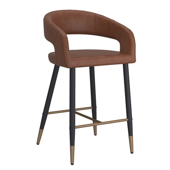 Inspire Modern Faux Leather Metal 26" Counter Stool in Caramel/Black (Set of 2)