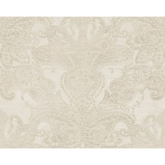 Concord Wallcoverings Modern Textured Wallpaper Baroque, Classical, Ornament, Vinyl Accent Wall, Cream, White, 21 in x 33 Ft (57 sq. ft), 391193