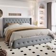 thumbnail image 2 of Einfach King Size Lift up Platform Storage Bed Frame with Fabric Upholstered Wingback Button Tufted Headboard, Blue Gray, 2 of 12
