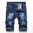 thumbnail image 1 of Shorts de mezclilla para hombre con perforaciones elásticas y bordes pulidos color claro, 1 of 6