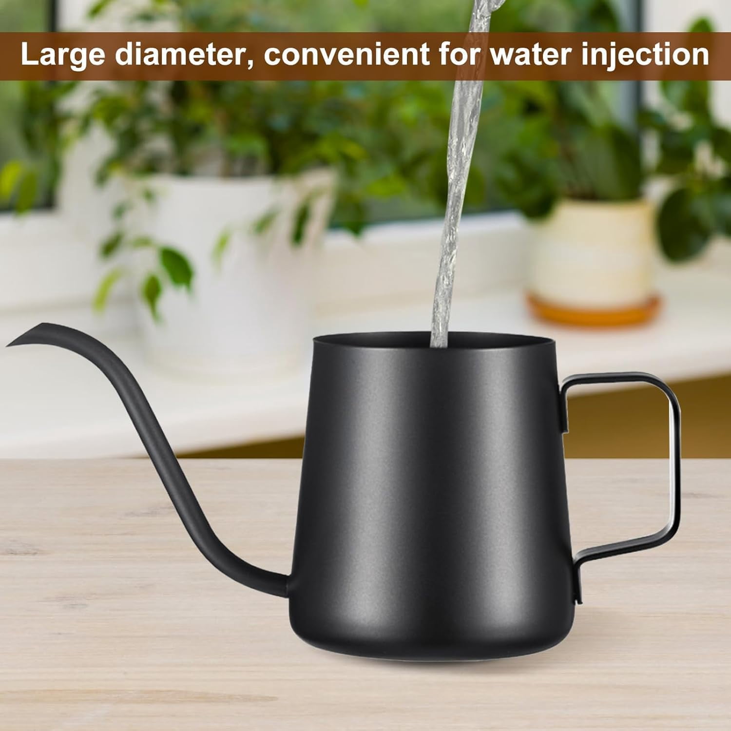 12 oz / 350 ml Small Watering Can Indoor Plants, Stainless Steel Plant with Long Spout (Black) (12oz)