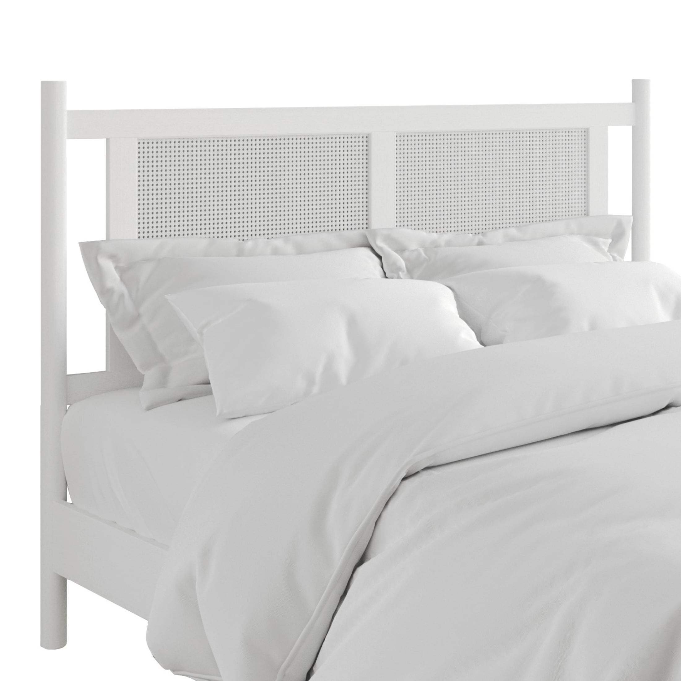 Castle Place Rattan Full Wooden Platform Bed, White