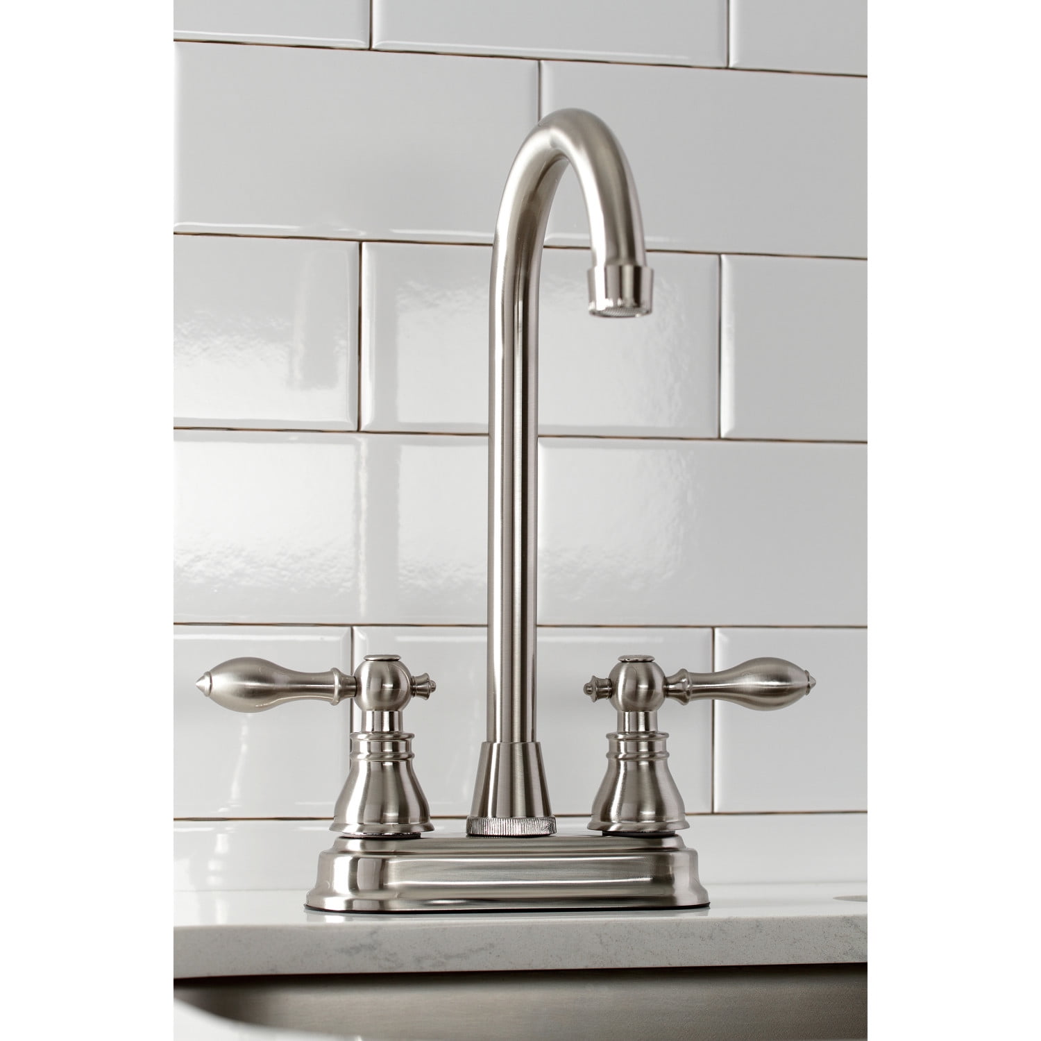 Kingston Brass KB498ACL American Classic Two-Handle High-Arc Bar Faucet, Brushed Nickel