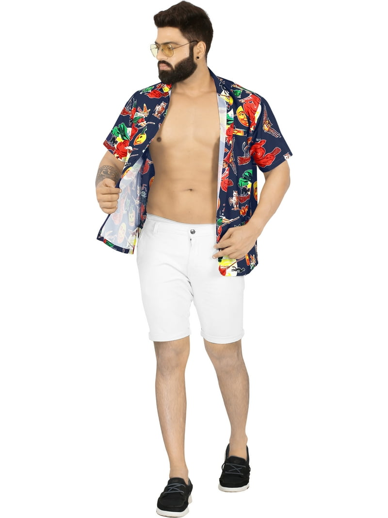 LA LEELA Men's Hawaiian Skull Shirt - Short Sleeve Button Down, Tropical Print, Casual Aloha Shirt - Cyan, Medium
