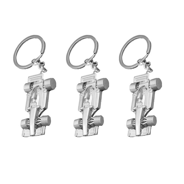 3 llaveros elegantes con forma de coche de carreras, llavero único, adorno para llaves, pequeño regalo para hombres y mujeres (plata)