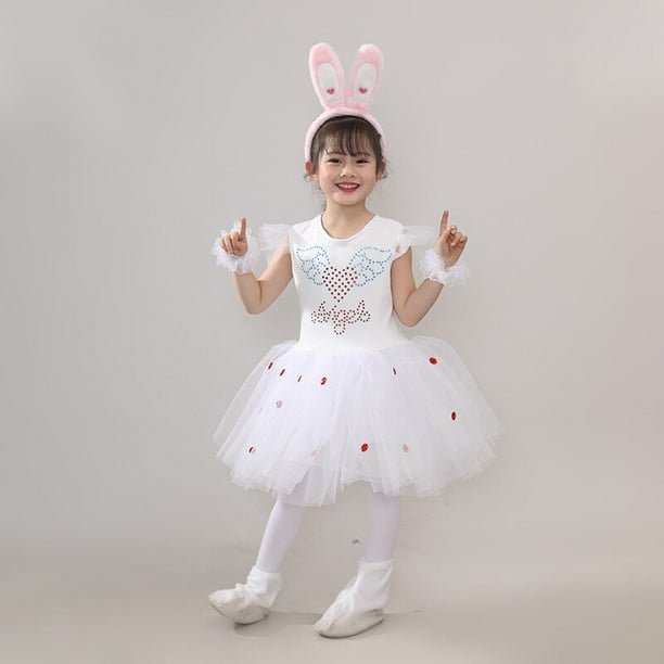 Niños Animal conejo blanco Cosplay disfraz niños mono jardín de infantes niñas vestido niños Pascua conejito danza ropa Sets150cm Gao Jinjia LED