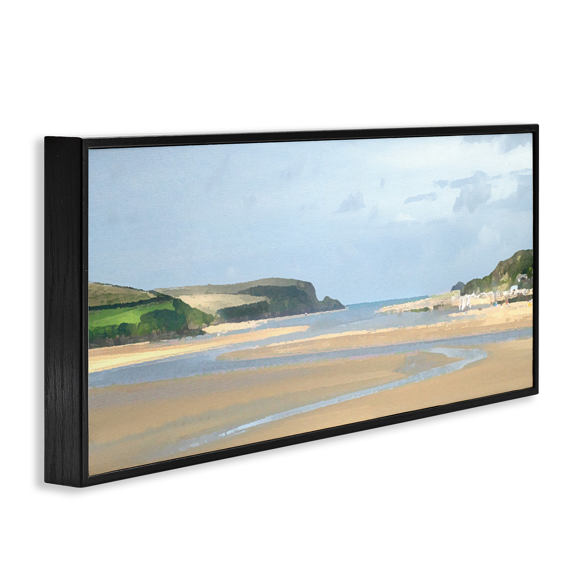 Stupell Industries Vast Beach View Landscape Painting Black Framed Art Print Wall Art, 30 x 13