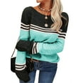 thumbnail image 3 of Women Autumn Winter Colorblock Pullover Sweaters Round Neck Striped Slim Fitting Knitwear Tops, 3 of 6
