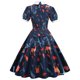 thumbnail image 4 of ICHUANYI Clearance Women Printing Short Sleeve Puff Sleeves Lace Zipper Dress A-Line Skirt(Navy, XXL) ICHUANYI WER2023081106627, 4 of 6