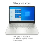 HP 14, Intel Core i5-1035G1, 8GB SDRAM, 256GB SSD, Natural Silver, Windows 10, 14-dq1059wm (Google Classroom Compatible)