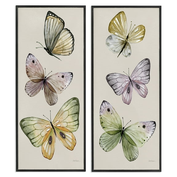 Stupell Industries Delicate Winged Butterfly Trio Animals Painting Black Framed Art Print Wall Art, 10 x 24, Set of 2