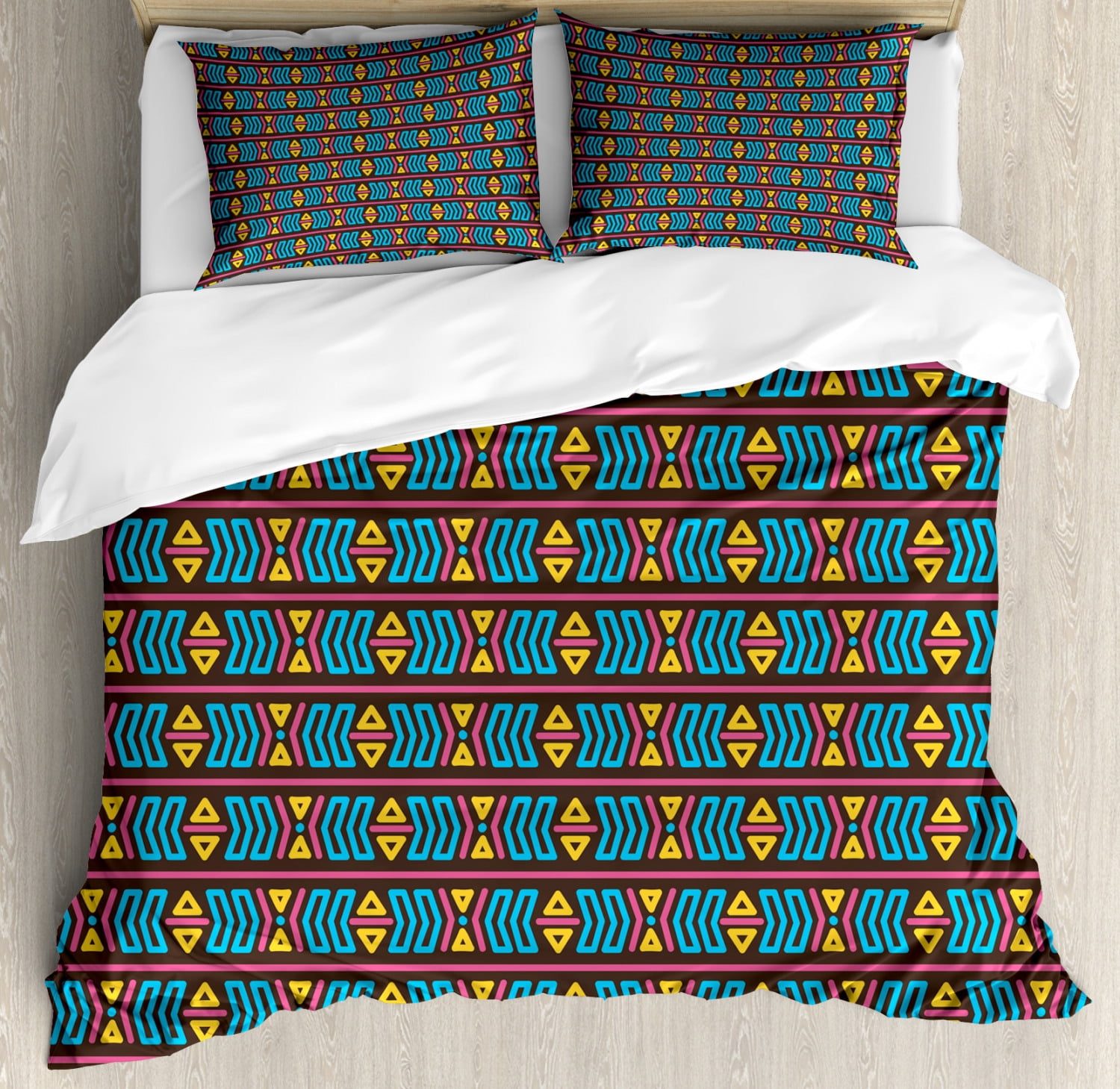 Aztec King Size Duvet Cover Set, Tribal Motif Pattern with Indigenous