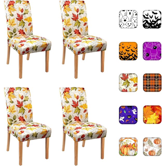 Fall Chair Covers for Dining Room Set of 4, Fall Maple leaves Stretch Dining Chair Cover 4 Pieces, Washable Kitchen Chair Slipcovers 4 Pack, Removable Seat Protector for Thanksgiving Decor