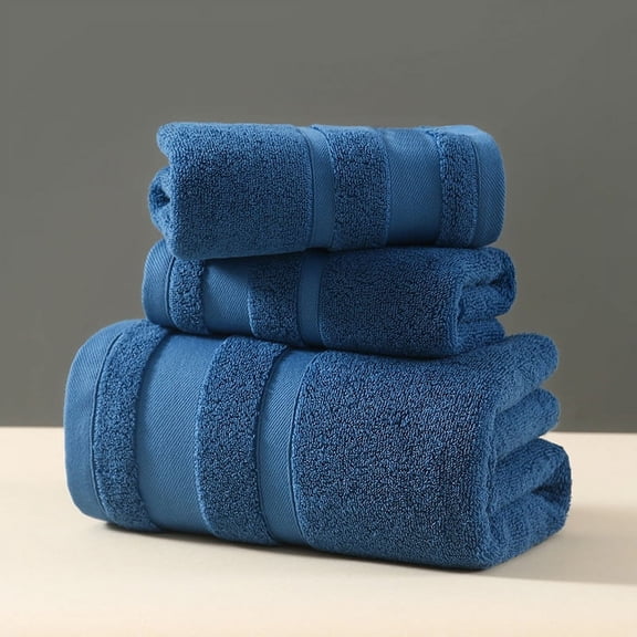 Mictong Blue 3-Piece Pure Cotton Towel Set (Square Towel Hand Towel Bath Towel), Soft And Highly Absorbent Essential For Home Bathroom, Home Gift Towel Set