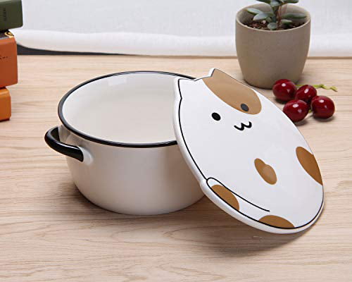 coffee VanEnjoy Big Capacity 30oz 3D Cute Cartoon Microwave Ceramic Soup Cat Bowl Instant Noodle Bowl Cereal Bowl for Salad Fruit Vegetable with Ceramic Kitty Cat Lid and Handles 
