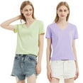 thumbnail image 2 of FLMEI Womens T Shirts Tees Female Short Sleeve V Neck Loose Summer Tees Basic Tunic Tops S-XXXL, 2 of 9