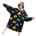 thumbnail image 3 of Game Controller Black Pattern Lamb Fleece Blanket Hoodies for Teens ,Teens Oversize Sherpa Wearable Hooded Blanket Sweatshirt with Super Pockets, 3 of 3