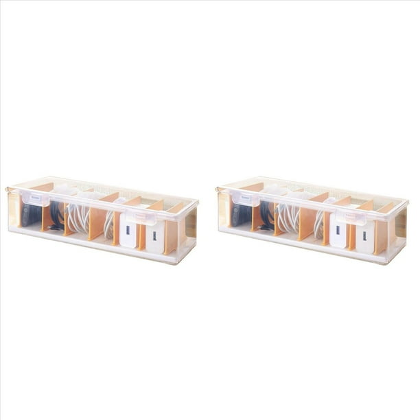 2X Caja Organizadora de Cables Transparente con Tapa, Organizador de Almacenamiento de Cables de Cargador, Organizadores de Escritorio de Oficina, Multifuncional