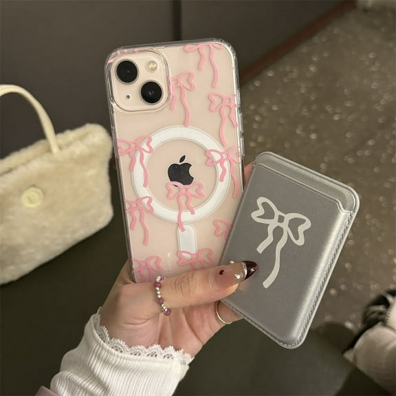 INS Cute Bowknot For Magsafe Magnetic Wireless Charge Case For iPhone 15 14 13 12 11 Pro Max X XR Xs Max Magnetic Pocket Cover