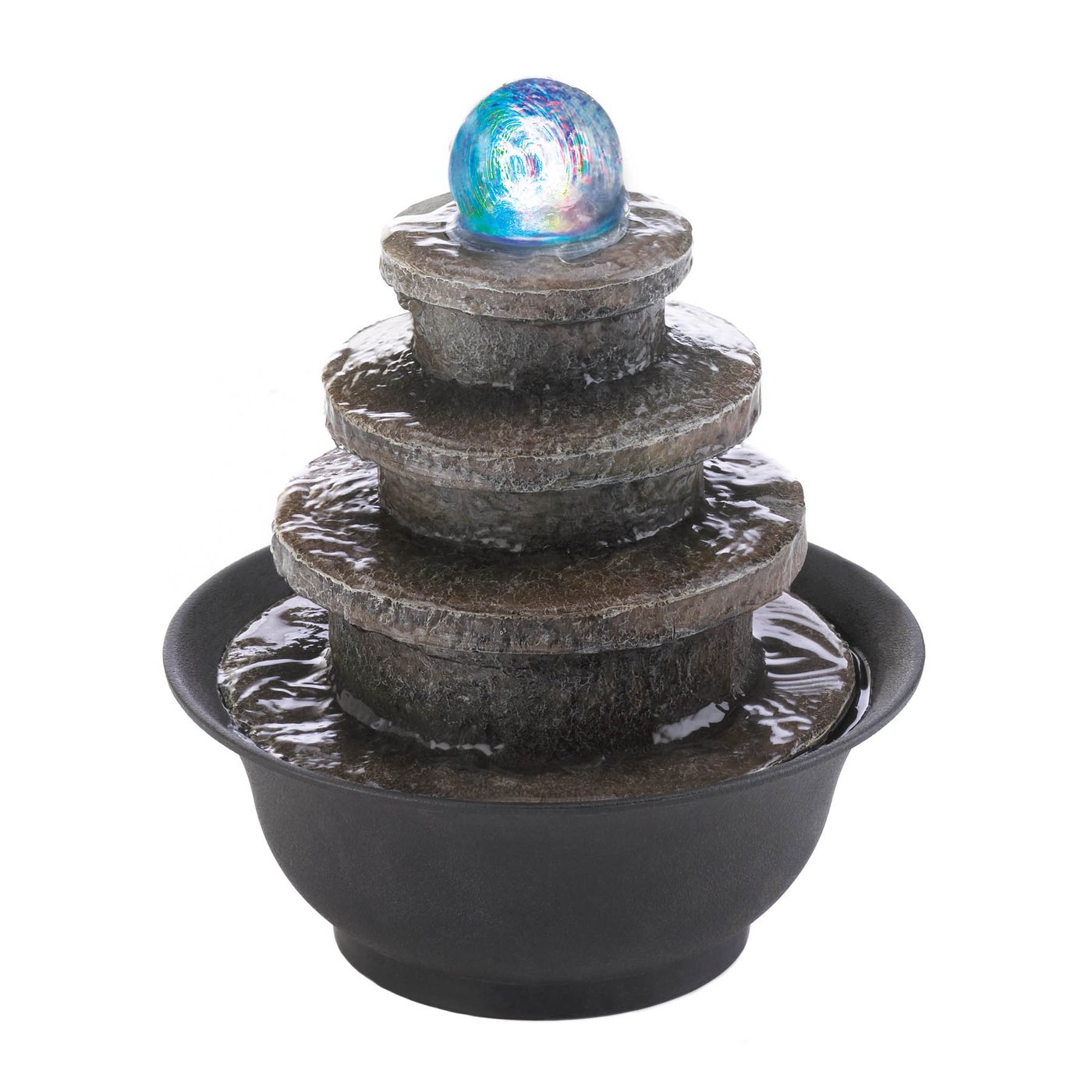 Lighted StoneLook Tiered Round Tabletop Water Fountain