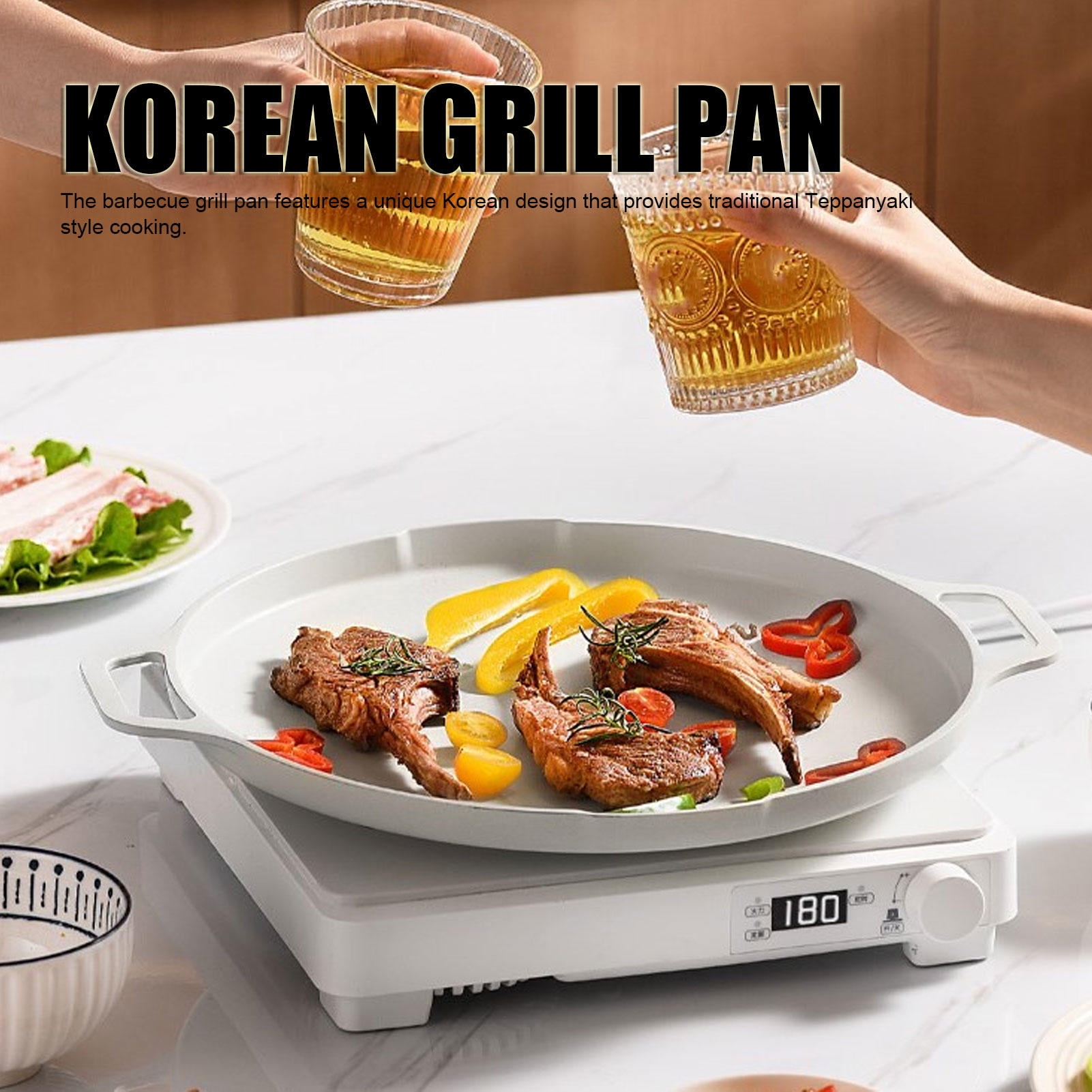 BIMZUC Korean‑Style Aluminum Grill Pan – 13.8" x 14.2", Non‑Stick, Fast‑Heat, Versatile Outdoor Barbecue & Stir‑Fry Griddle